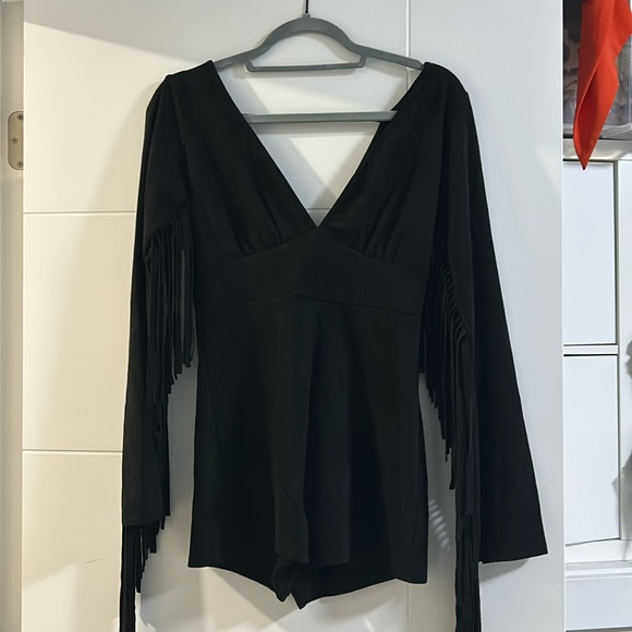 Other - Black suede fringe romper